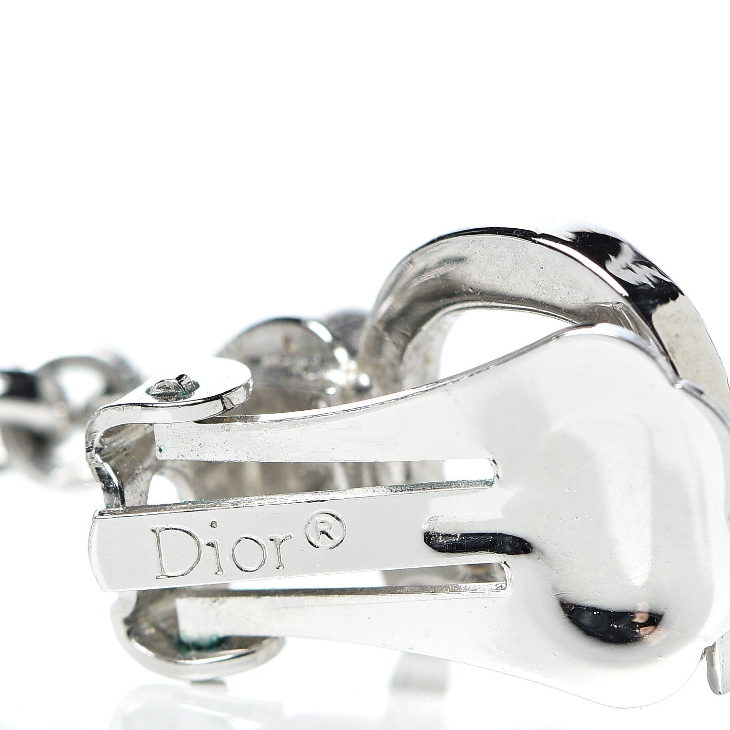 Christian Dior Crystal Heart Clip On Earrings Silver 4 of 4