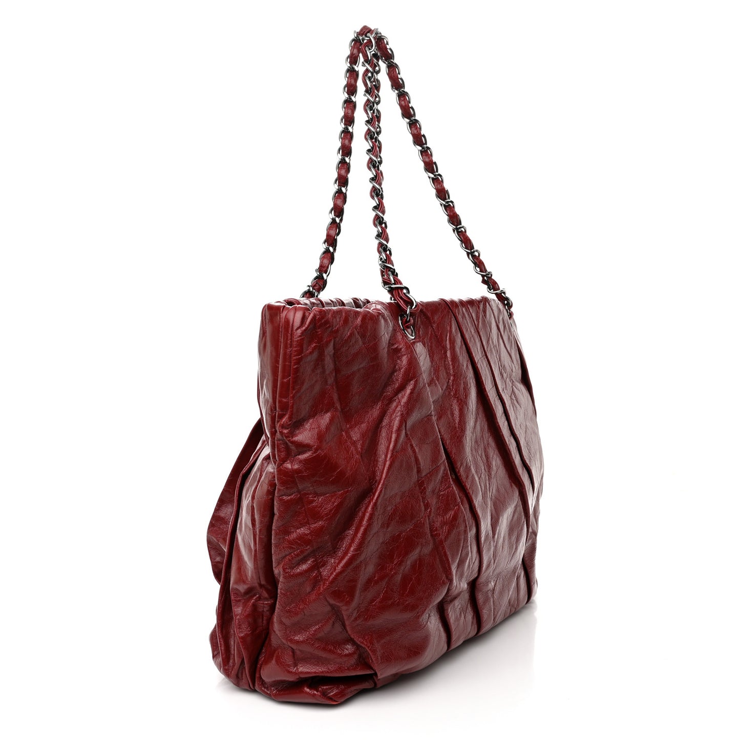 Glazed Calfskin Twisted Large Tote Red