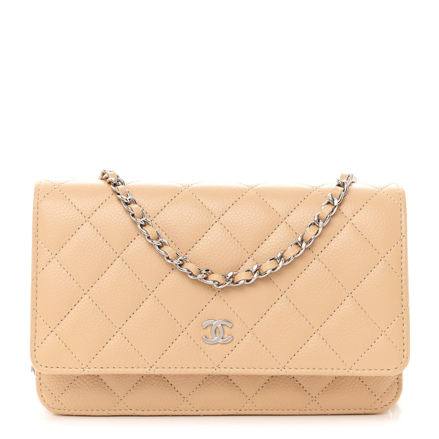 Caviar Quilted Wallet on Chain WOC Beige