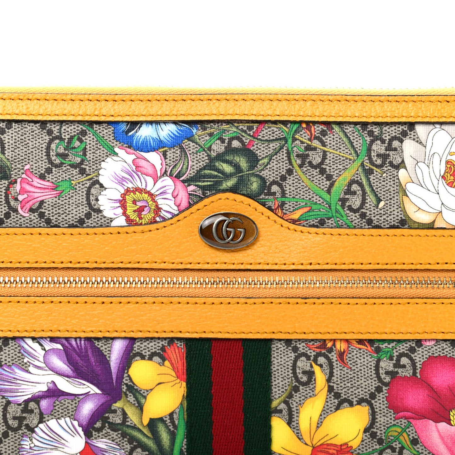 GG Supreme Monogram Flora Large Ophidia Pouch Clutch Beige Multicolor Crop
