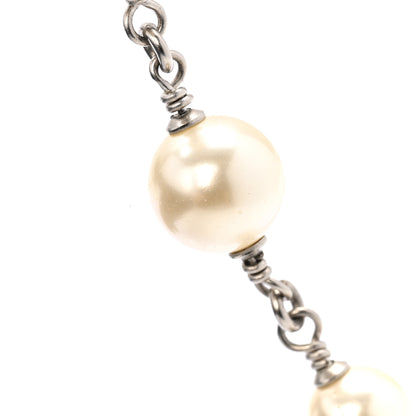 Chanel Crystal Pearl CC Long Necklace Silver 8 of 8