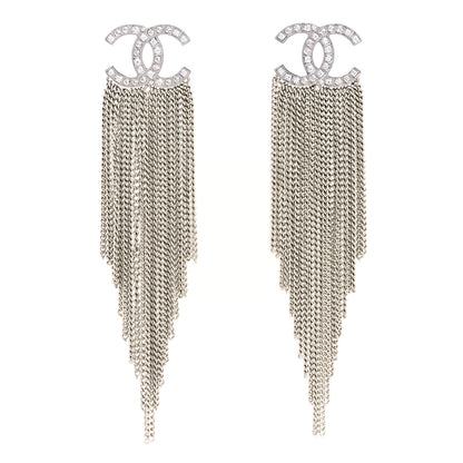 Chanel Baguette Crystal CC Chain Drop Earrings Silver 1 of 4