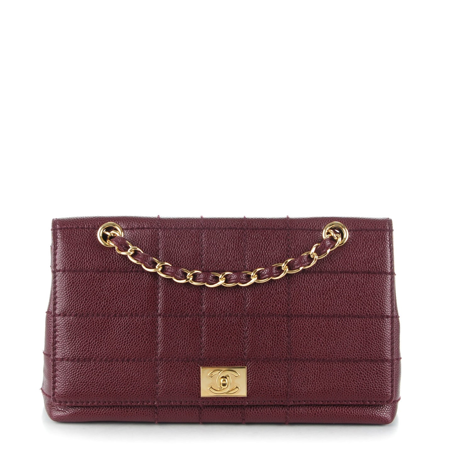 Caviar Square Stitched Medium Flap Burgundy