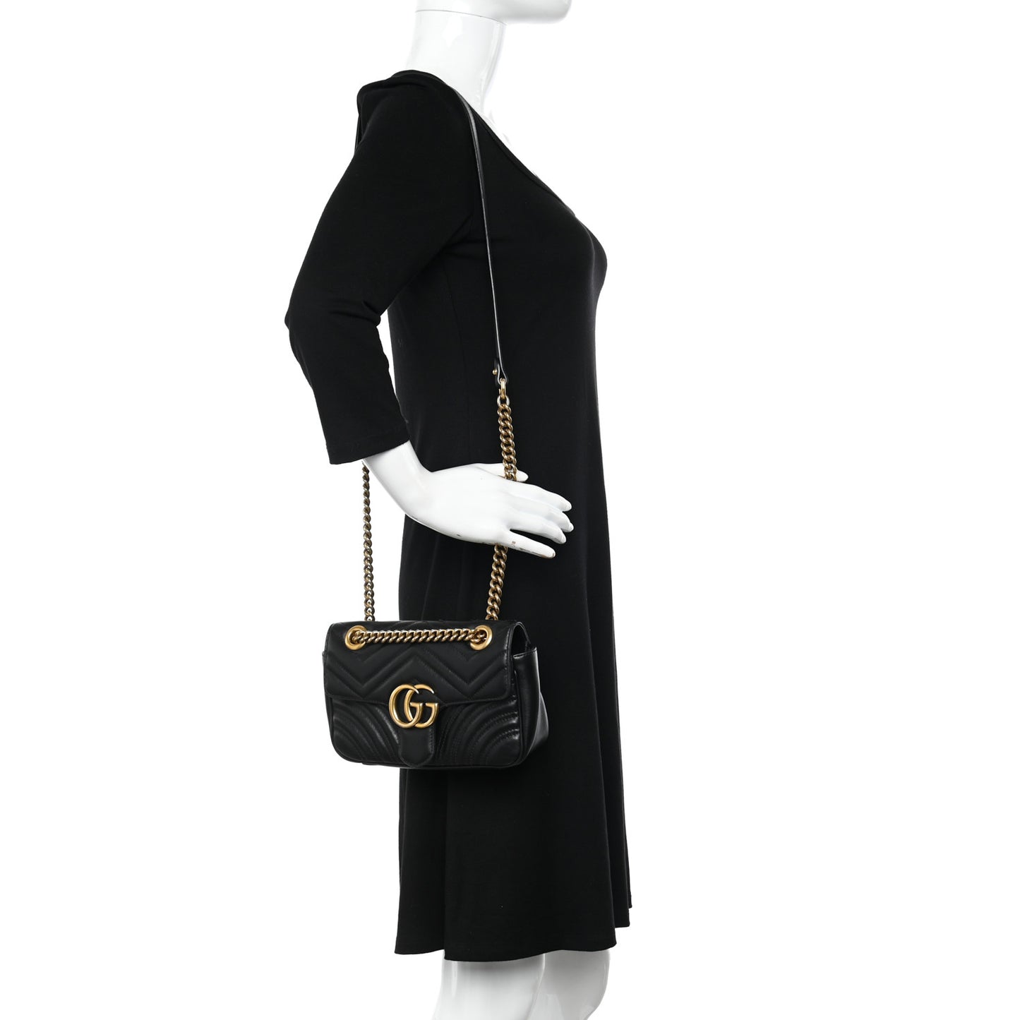 Calfskin Matelasse Mini GG Marmont Shoulder Bag Black