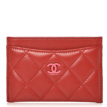 Chanel Lambskin Quilted Card Holder Red Pink 1 of 9