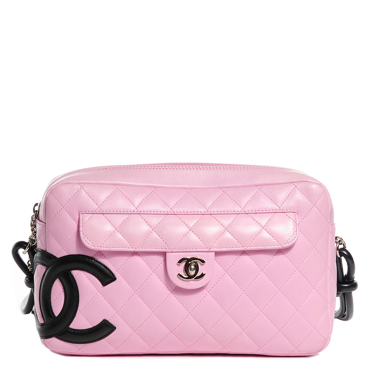 Calfskin Quilted Cambon Camera Bag Pink Black