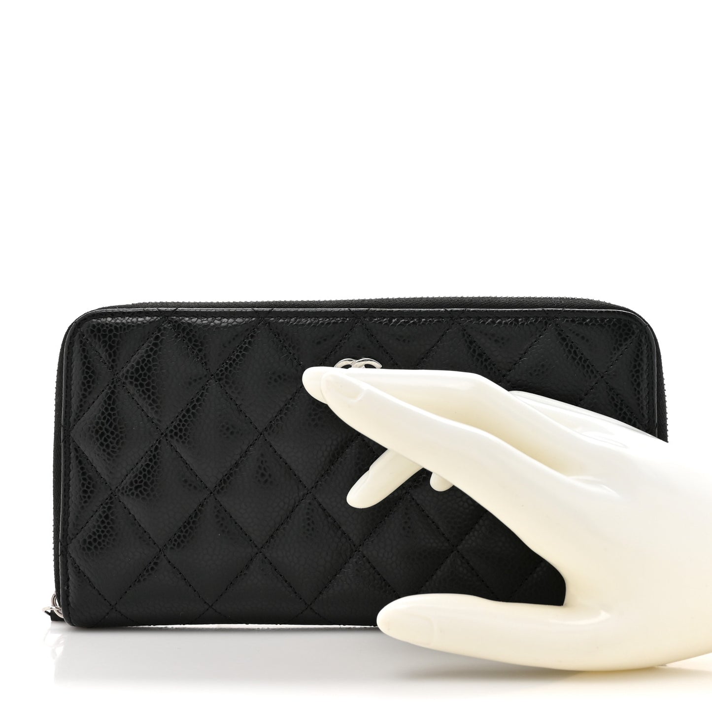 Caviar Quilted Large Gusset Zip Around Wallet Black