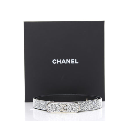 Chanel Glitter Calfskin CC Logo Skinny Belt 70 28 Silver 7 of 7