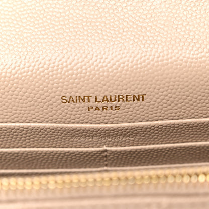 Saint Laurent Grain De Poudre Matelasse Chevron Monogram Envelope Chain Wallet Dark Beige 6 of 10