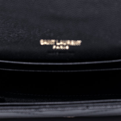 Saint Laurent Grain De Poudre Matelasse Chevron Small Monogram Envelope Wallet Black 3 of 5
