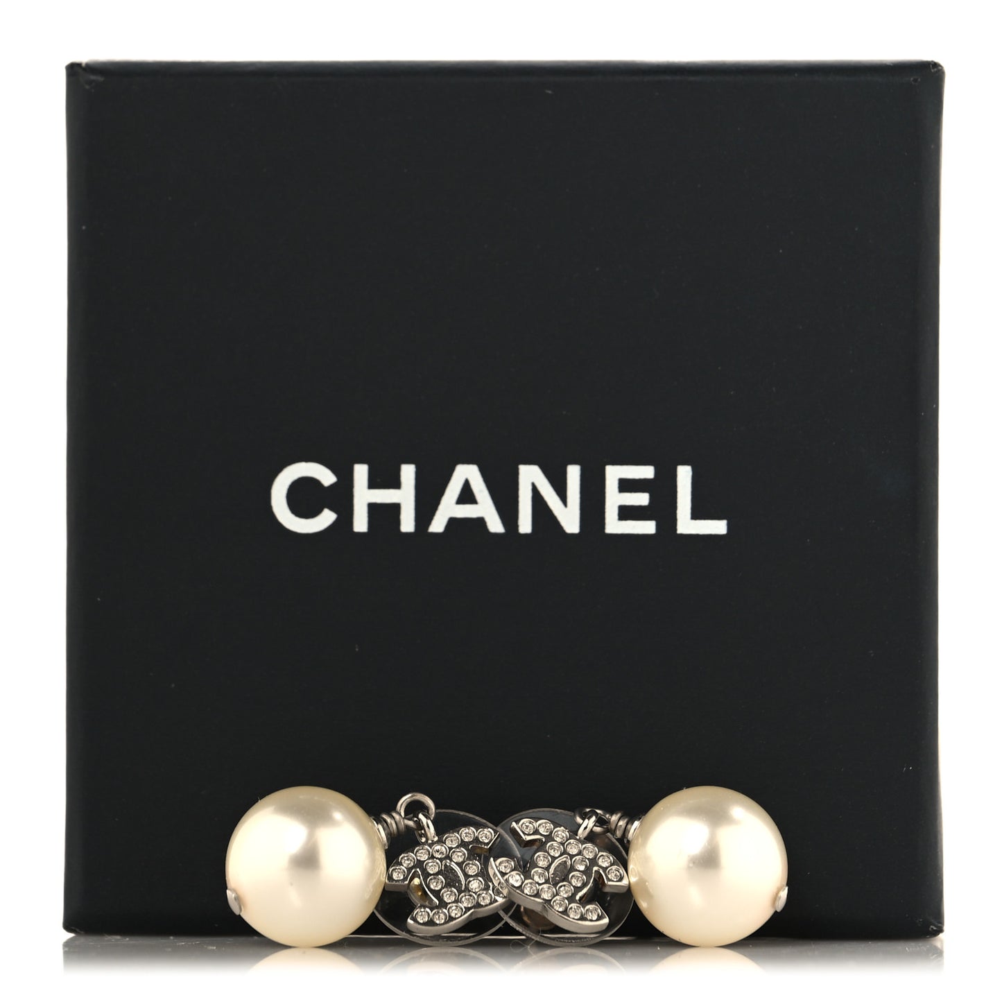 Crystal Pearl CC Drop Earrings Silver Pearly White