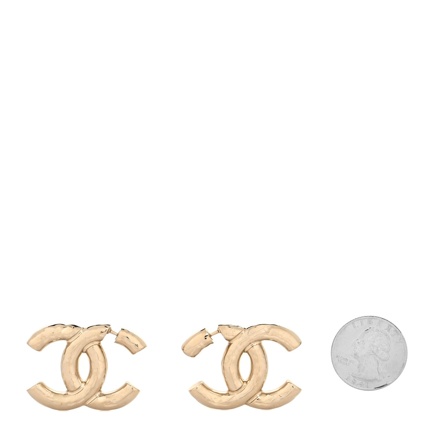 Chanel Metal Large CC Earrings Light Gold 2 of 4