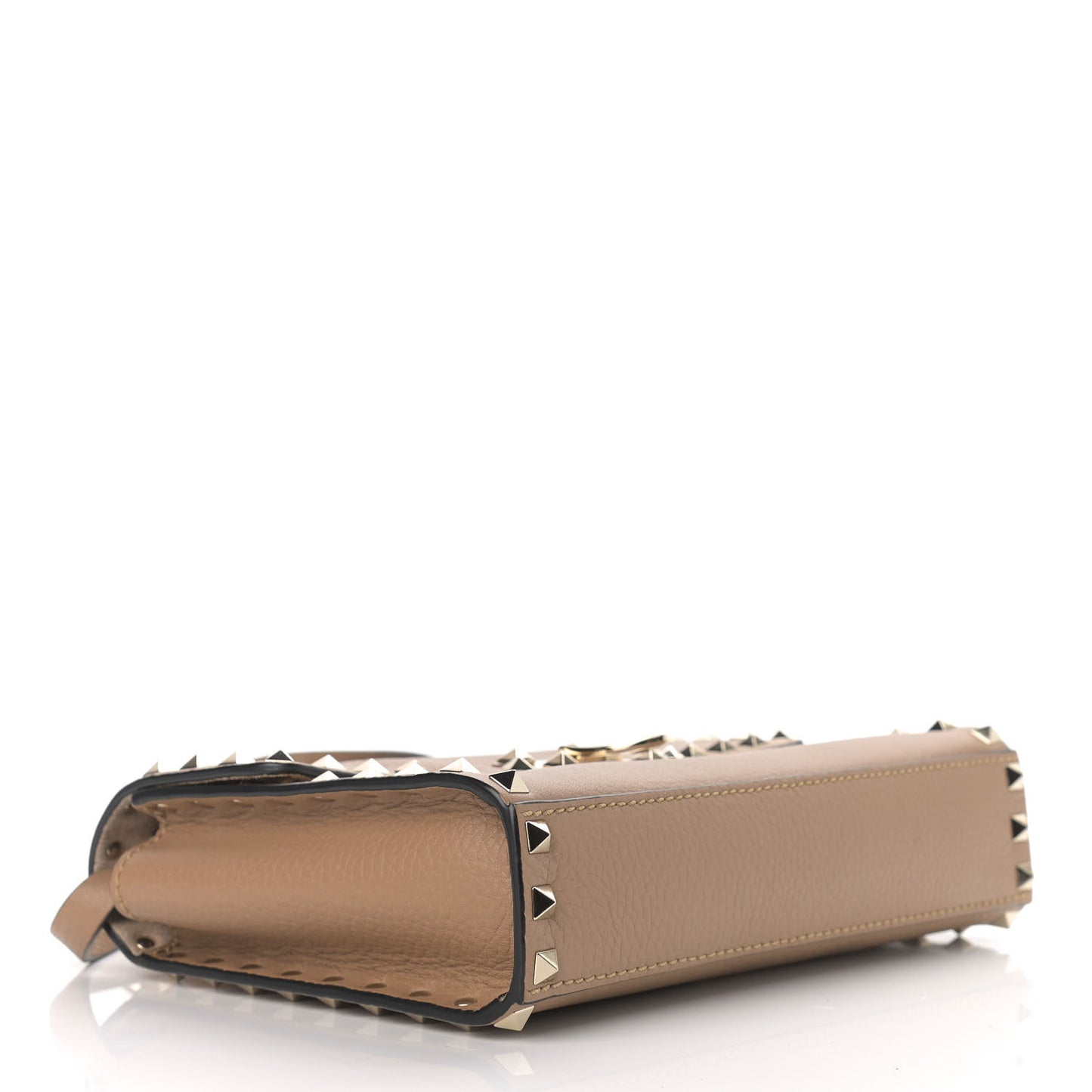 Pebbled Calfskin Medium Rockstud Flip Lock Crossbody Bag Deep Alpaca
