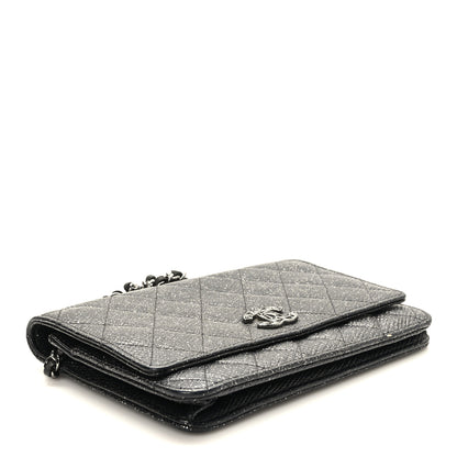 Chanel Glitter Calfskin Quilted Wallet on Chain WOC Black 4 of 11