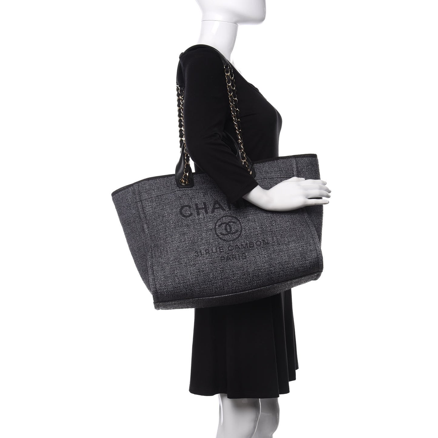 Lurex Boucle Medium Deauville Tote Black