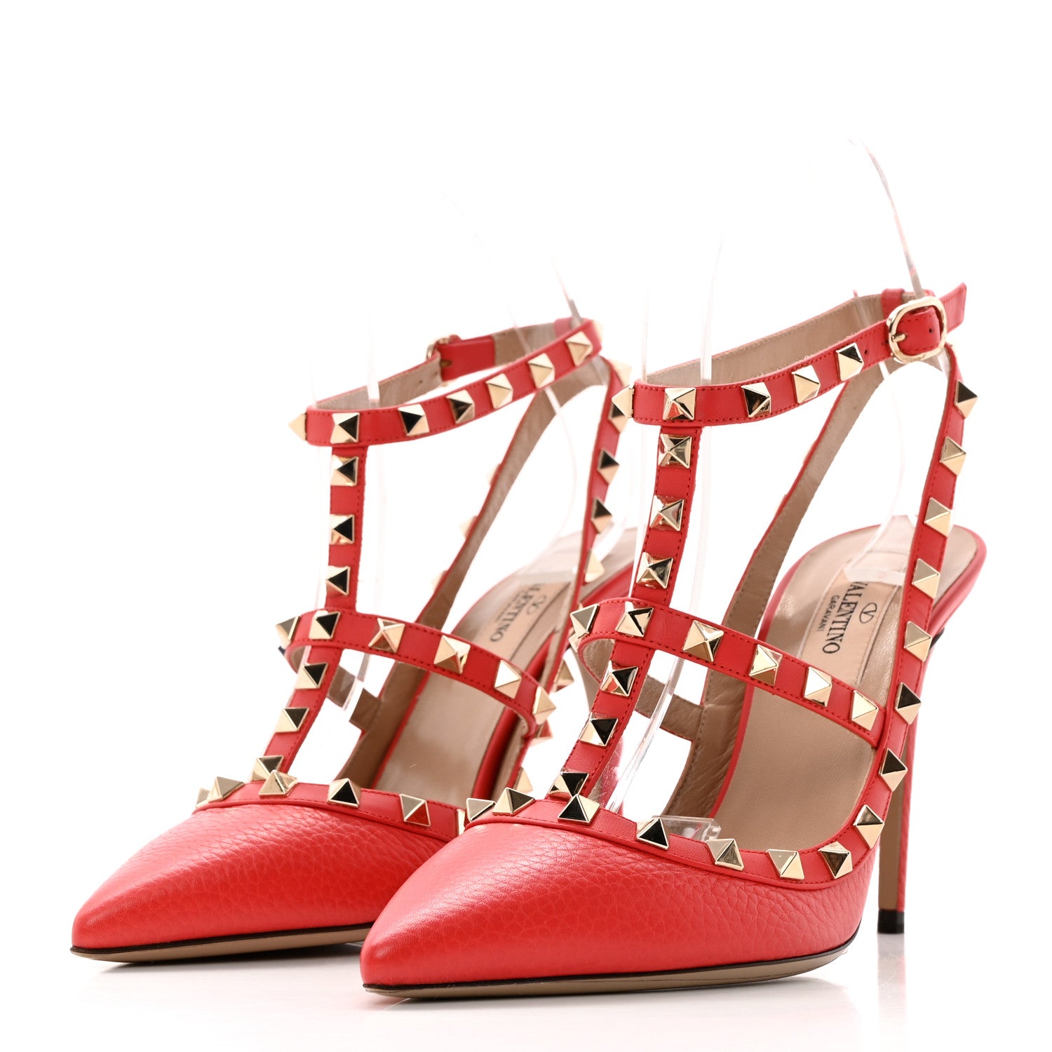 Valentino Garavani Pebbled Calfskin Rockstud Ankle Strap 100mm Pumps 37 Rock Pink 3 of 10