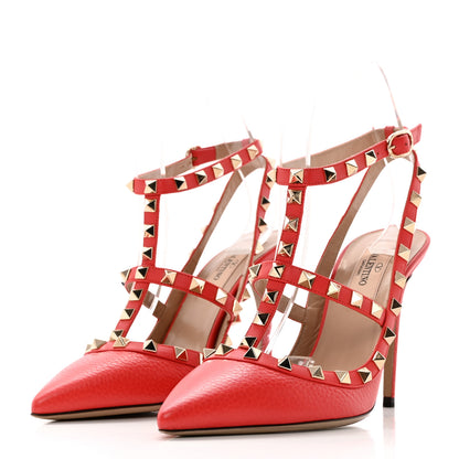 Valentino Garavani Pebbled Calfskin Rockstud Ankle Strap 100mm Pumps 37 Rock Pink 3 of 10