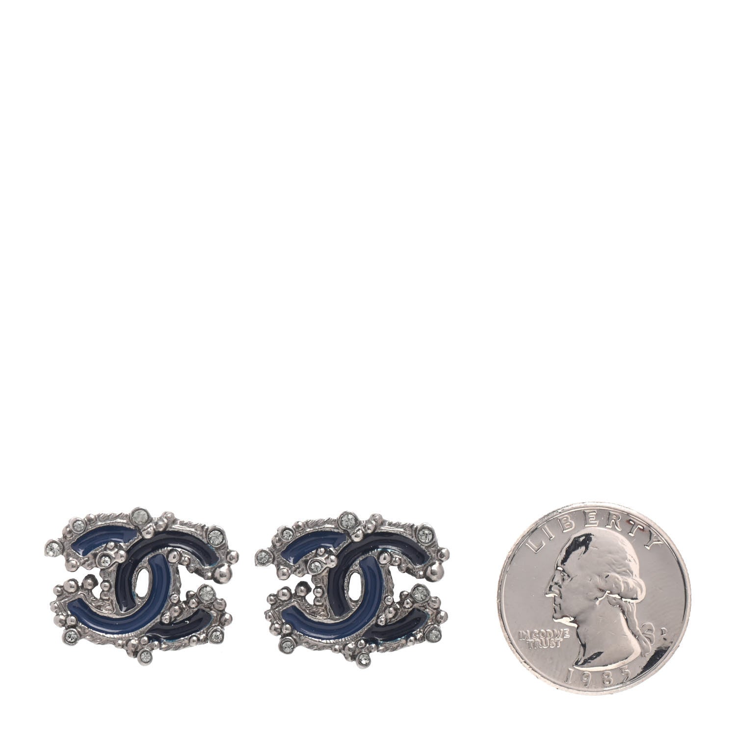 Chanel Enamel Crystal CC Earrings Ruthenium 2 of 3