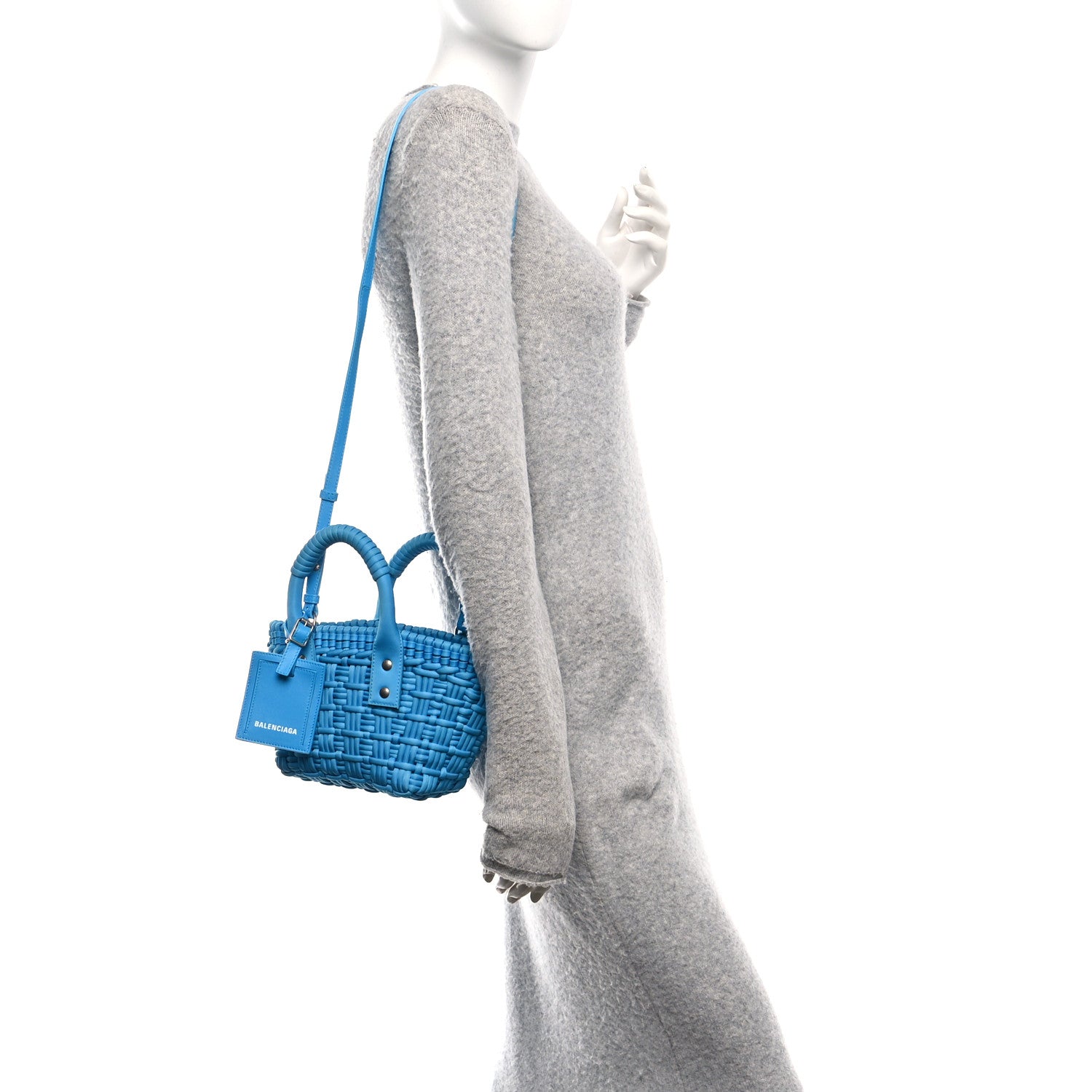 Balenciaga Recycled Nylon Faux Calfskin XXS Bistro Basket Cyan White 2 of 10