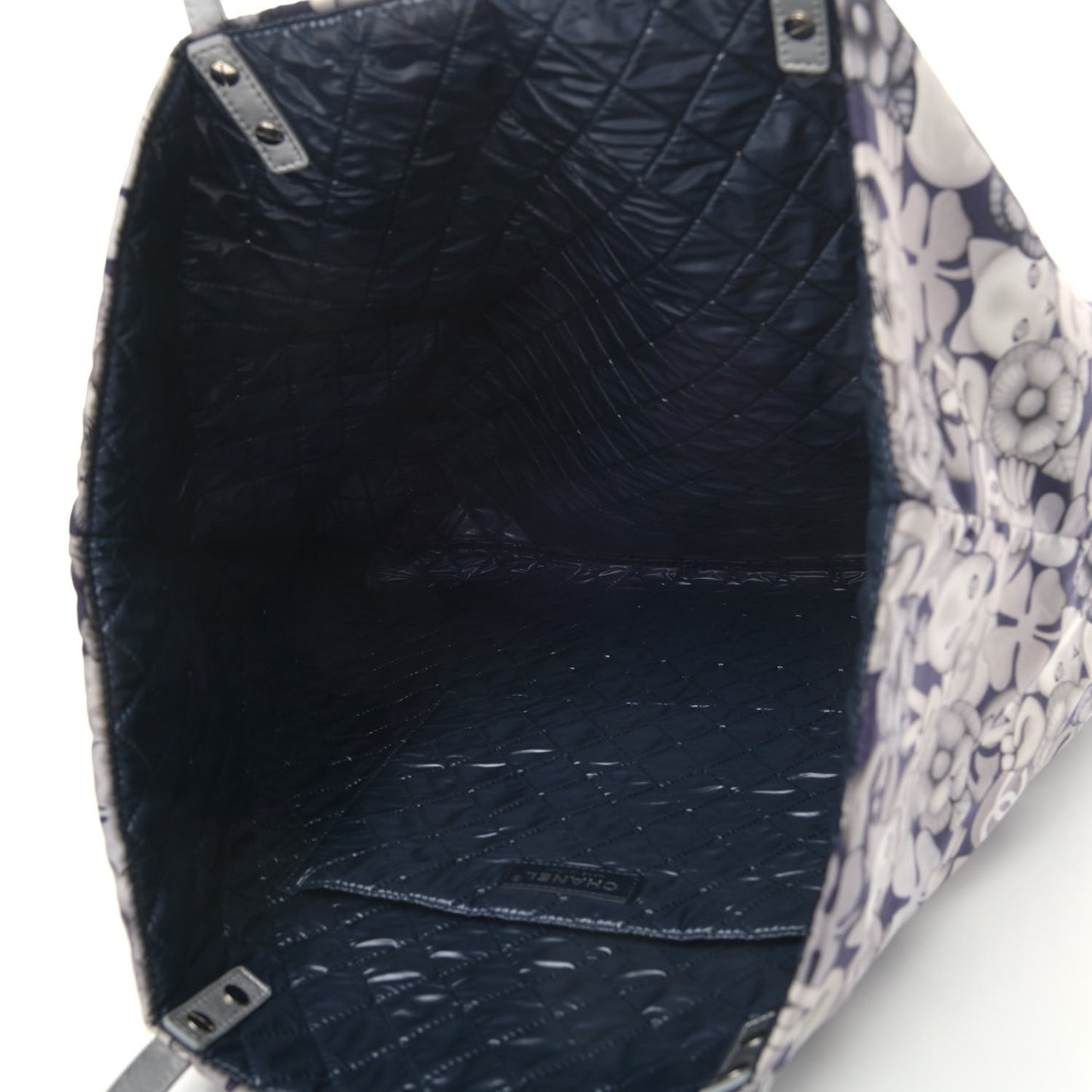 Nylon Cat Emoticon Tote Navy Silver