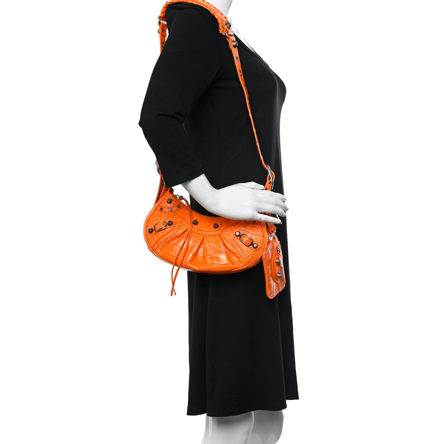 Balenciaga Extra Supple Calfskin Crocodile Embossed Le Cagole Shoulder Bag XS Pop Orange 2 of 11