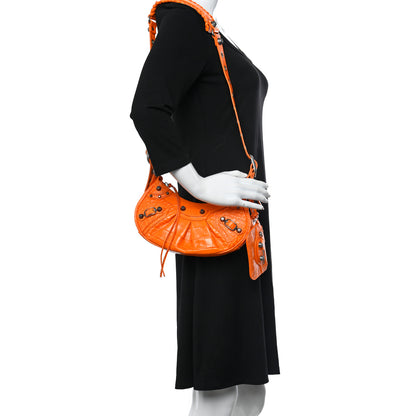 Balenciaga Extra Supple Calfskin Crocodile Embossed Le Cagole Shoulder Bag XS Pop Orange 2 of 11