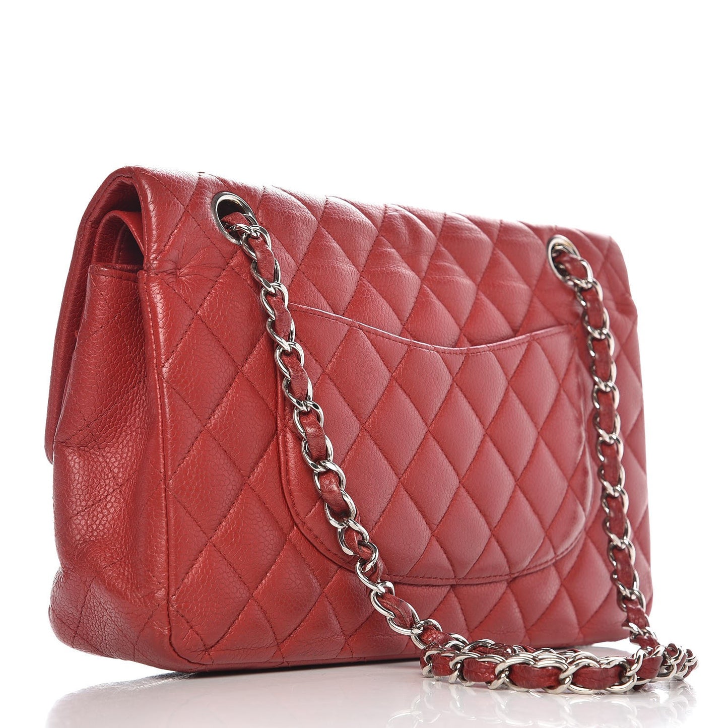 Caviar Quilted Medium Double Flap Red