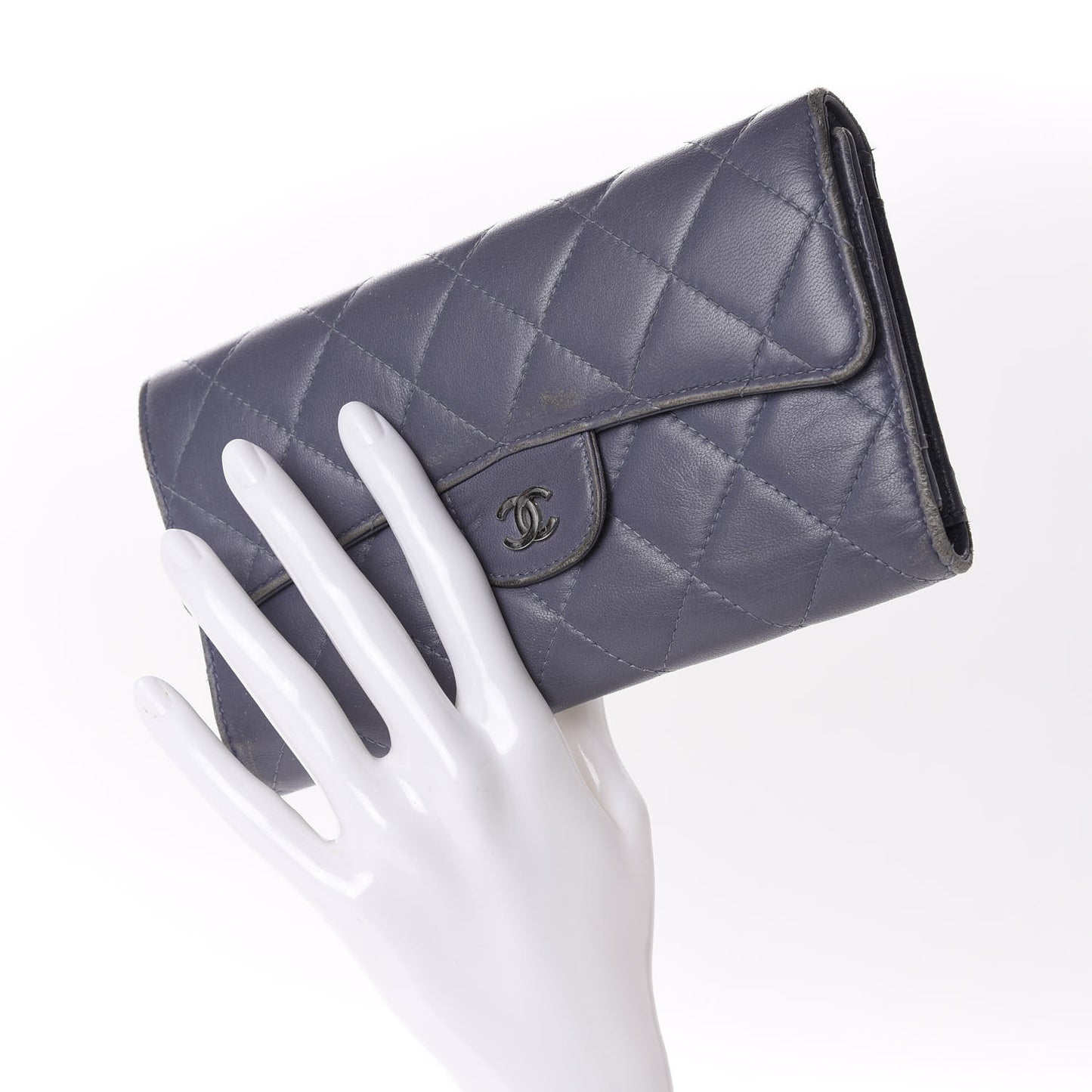 Lambskin Quilted Large Flap Wallet Purple