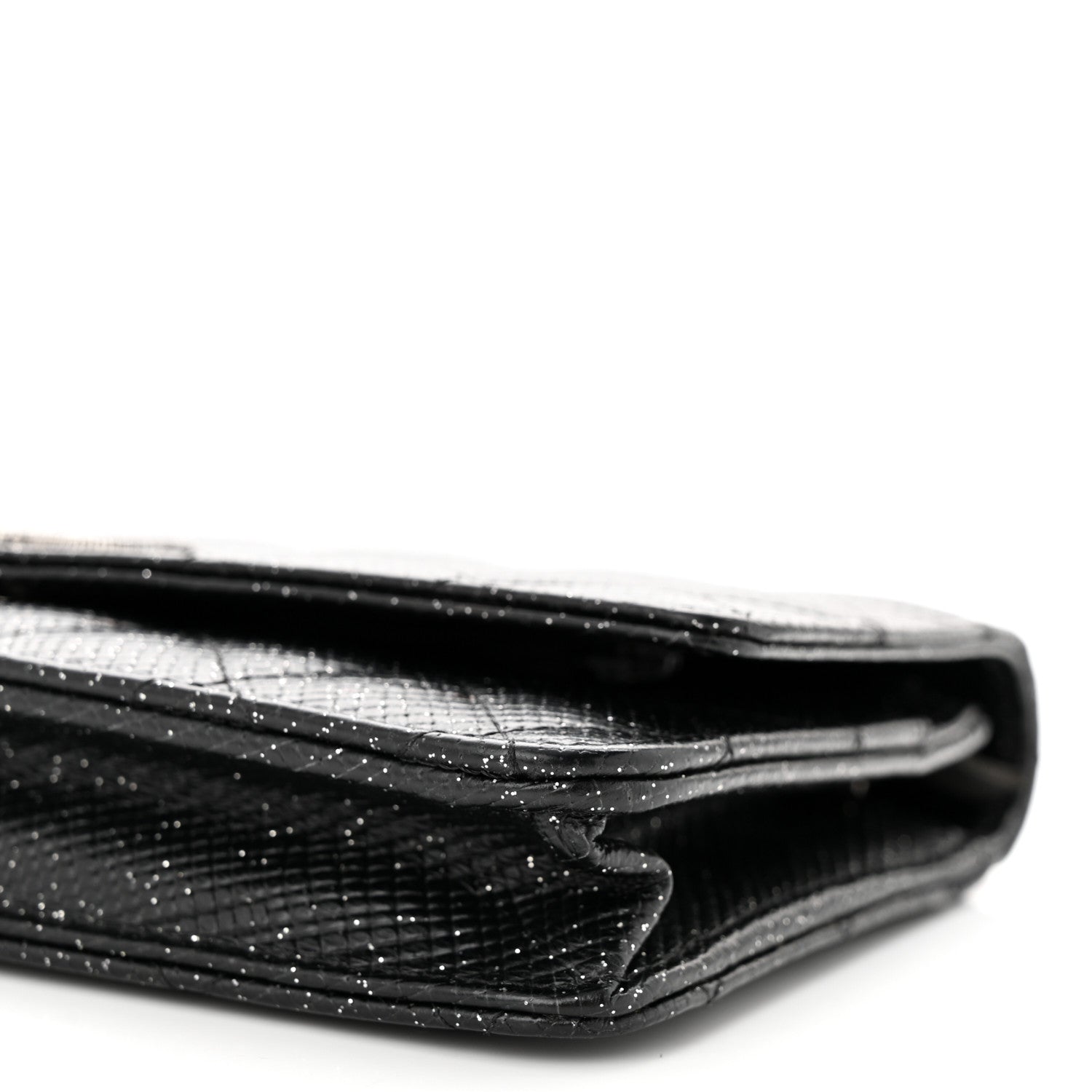 Chanel Glitter Calfskin Quilted Wallet on Chain WOC Black Silver 11 of 13