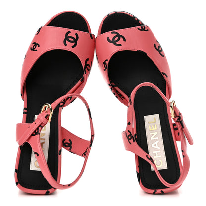 Chanel Printed Lambskin Coco Beach Sandals 37 Pink Black 2 of 11