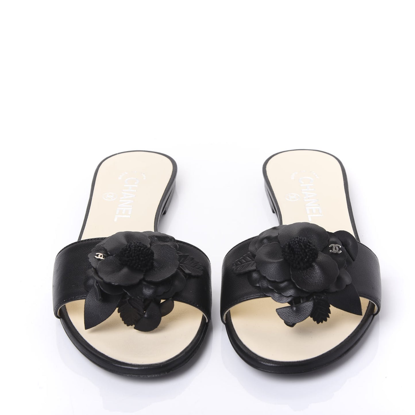 Lambskin Camellia Slides 37.5 Black