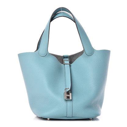 Hermes Taurillon Clemence Picotin Lock 22 MM Bleu Atoll 1 of 9