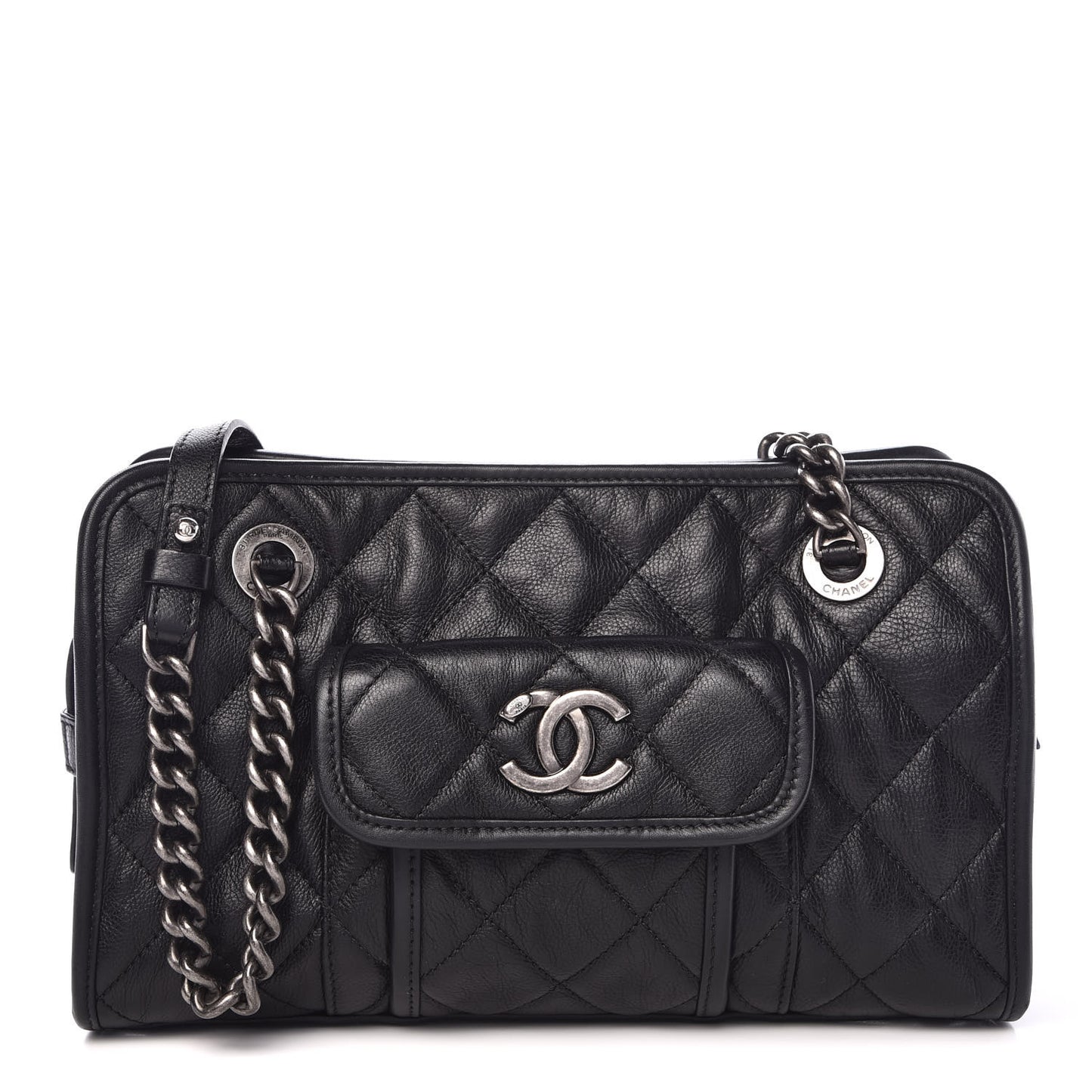 Calfskin Quilted Small Casual Riviera Zip Shoulder Bag Black