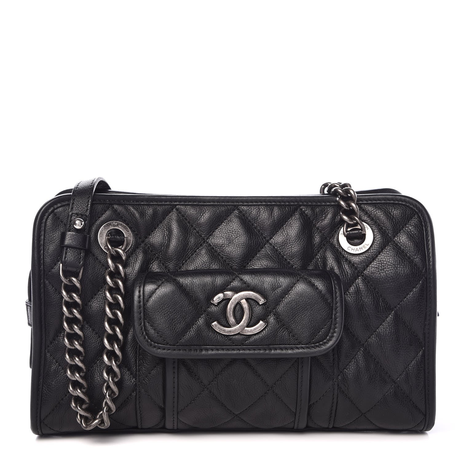 Chanel Calfskin Quilted Small Casual Riviera Zip Shoulder Bag Black 1 of 7