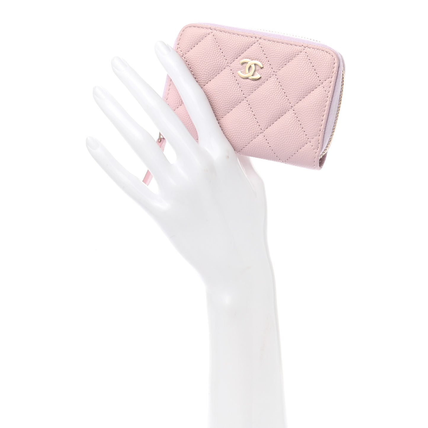 Caviar Quilted Zip Coin Purse Light Pink
