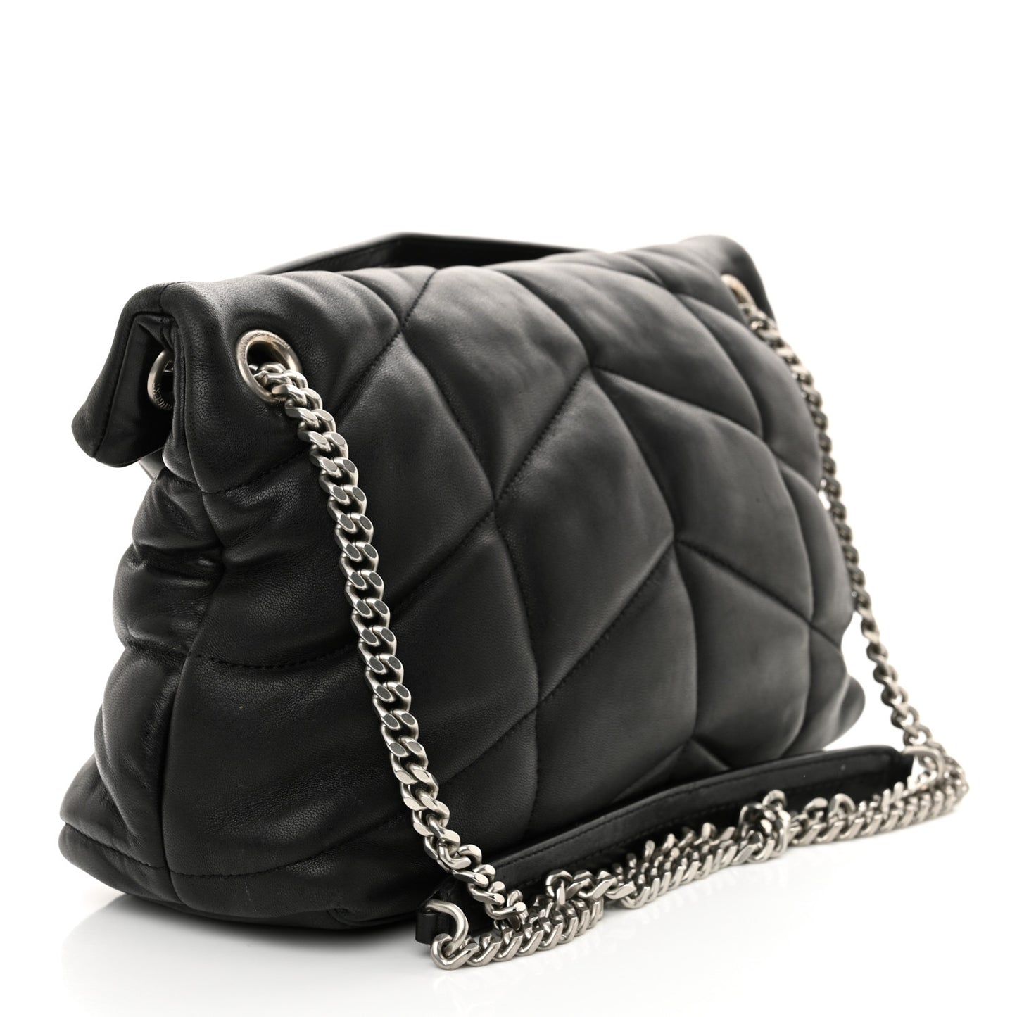 Lambskin Quilted Small Loulou Puffer Monogram Chain Satchel Black