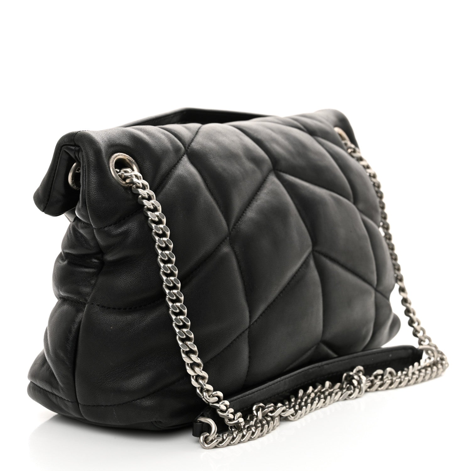 Saint Laurent Lambskin Quilted Small Loulou Puffer Monogram Chain Satchel Black 3 of 15