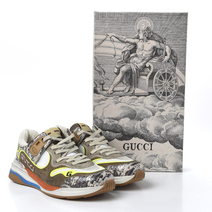 Gucci Suede Calfskin Tejus Printed Womens Ultrapace Sneakers 38.5 Natural Ardesia Neon Yellow 12 of 12