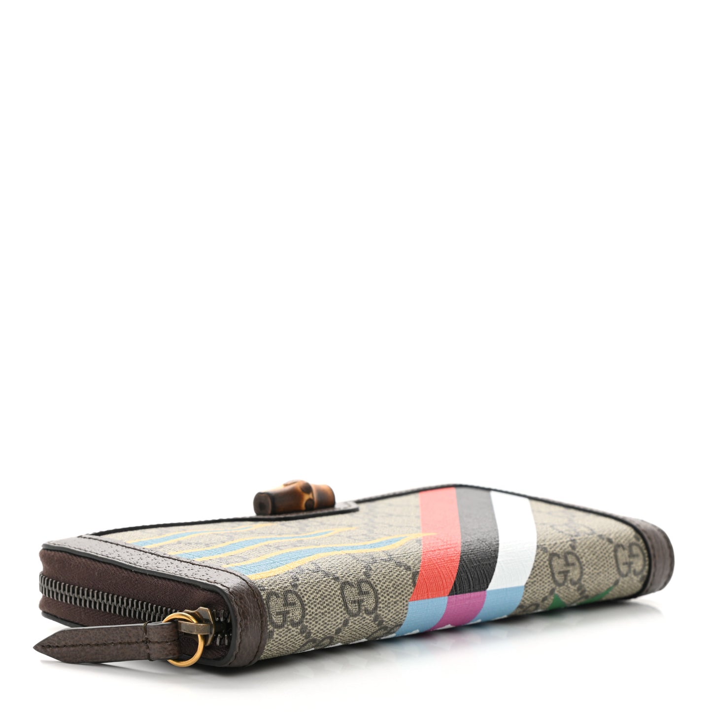 GG Supreme Monogram Equestrian Diana Zip Around Continental Wallet Beige Ebony Multicolor New Acero