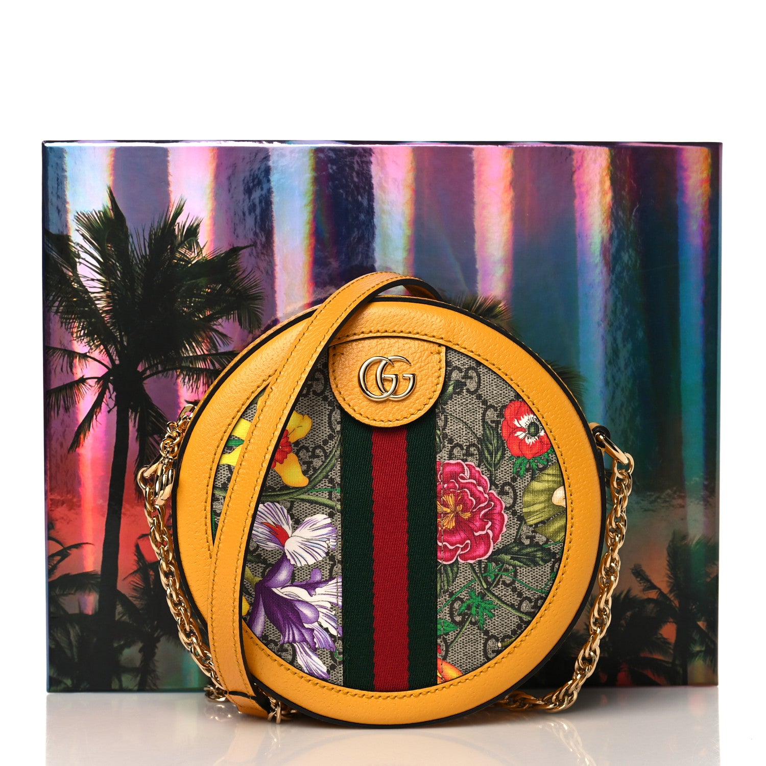 Gucci GG Supreme Monogram Flora Web Mini Ophidia Round Shoulder Bag Beige Multicolor Crop 9 of 9