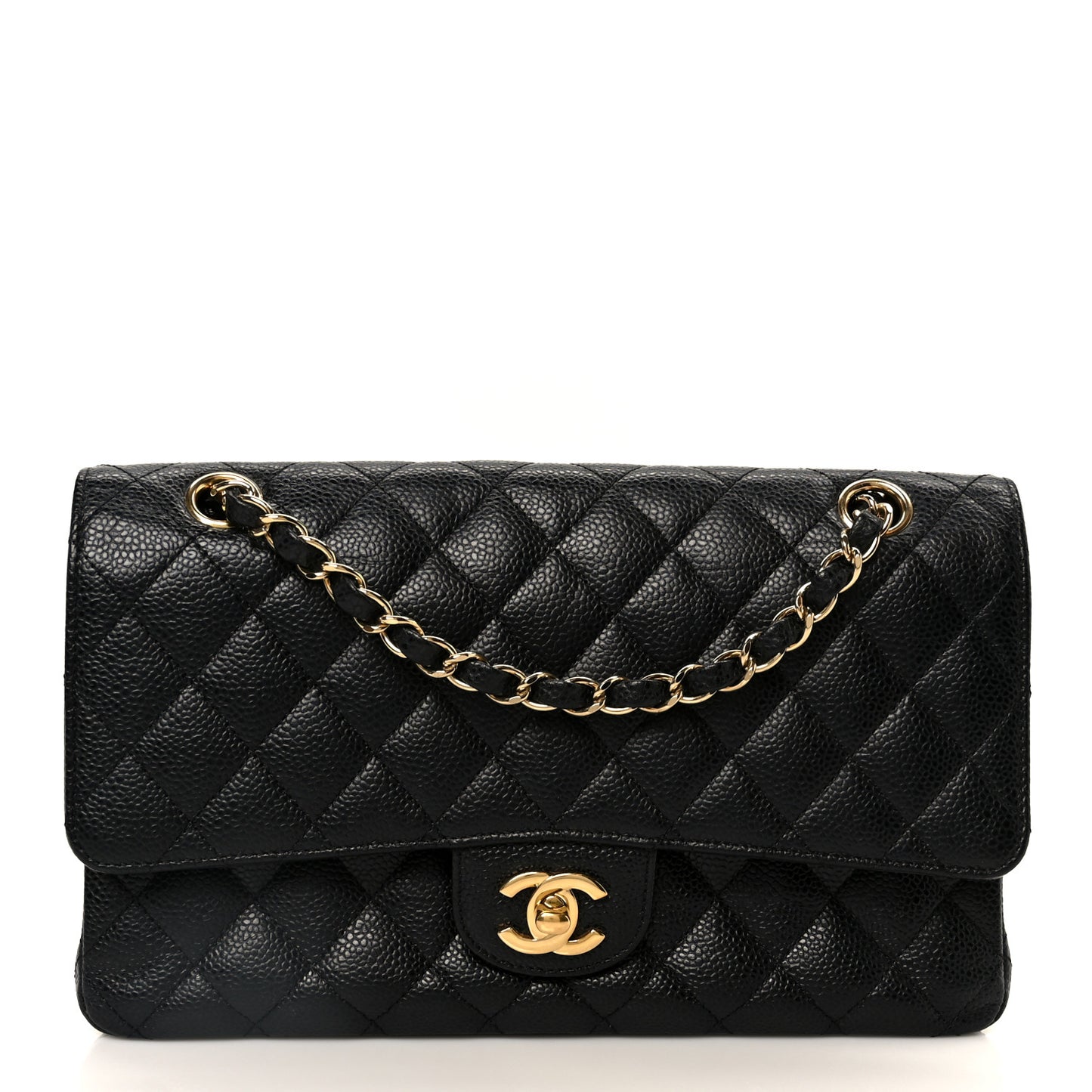 Caviar Quilted Medium Double Flap Black