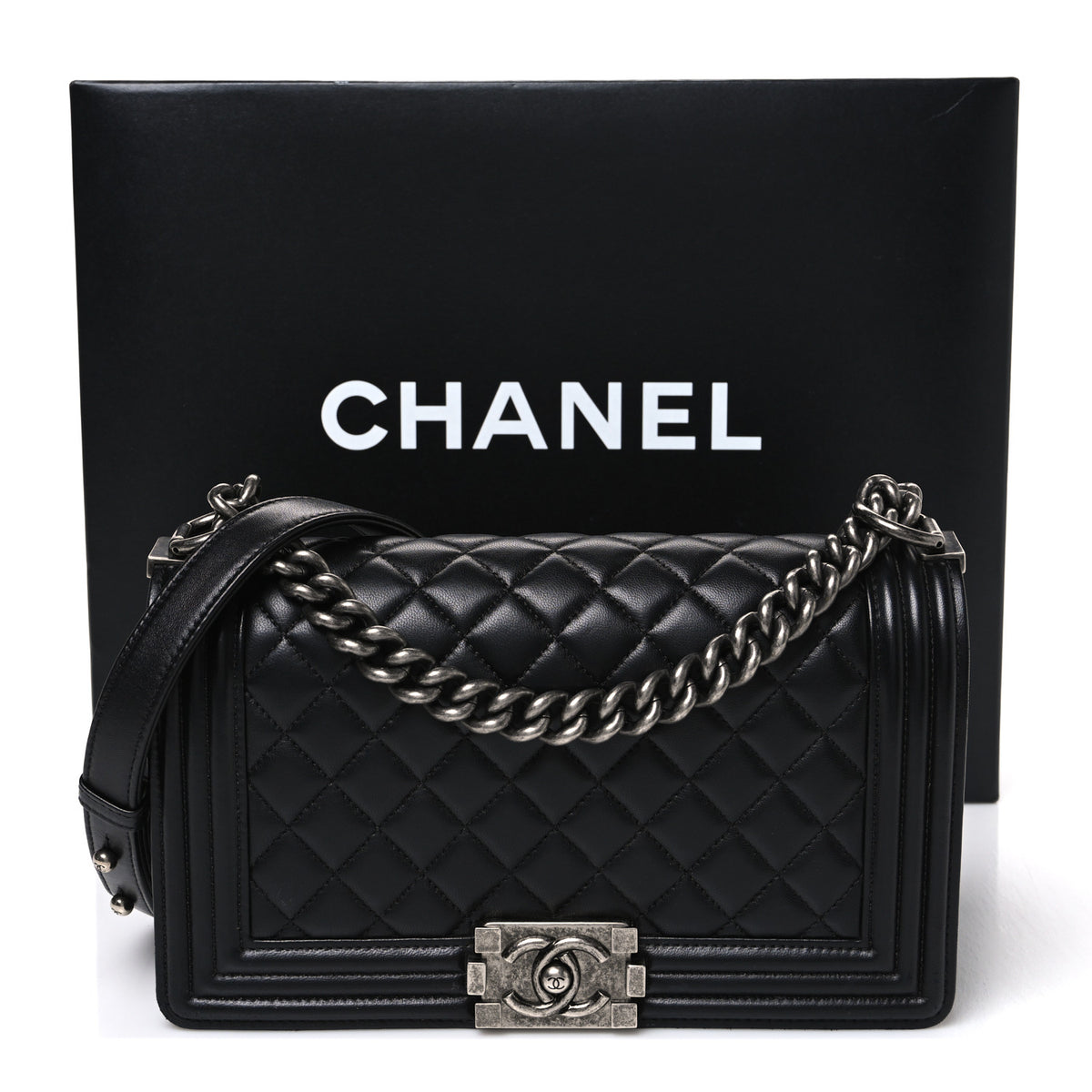 Chanel Lambskin Quilted Medium Boy Flap Black 11 of 11