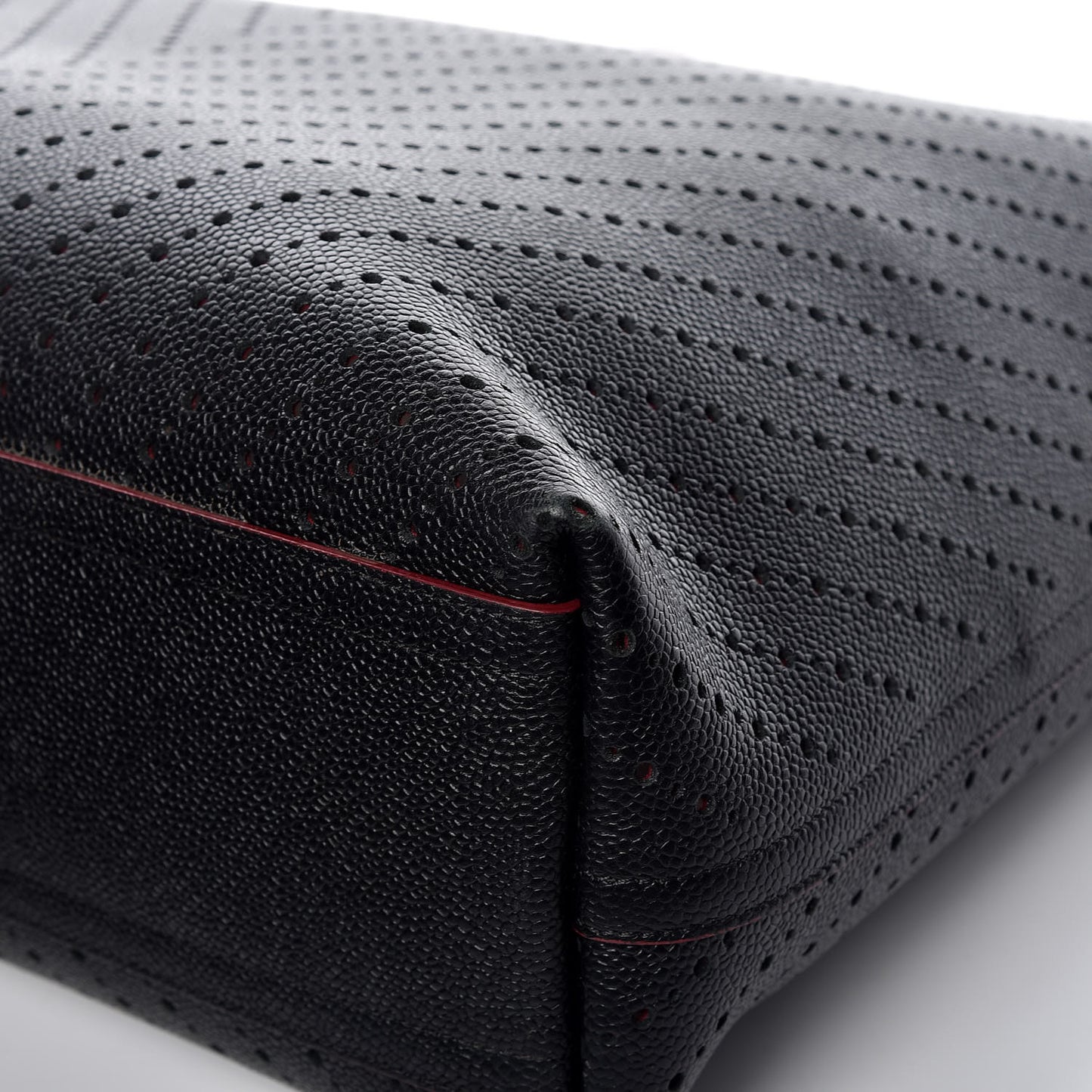 Perforated Grained Calfskin Large Shopping Tote Black