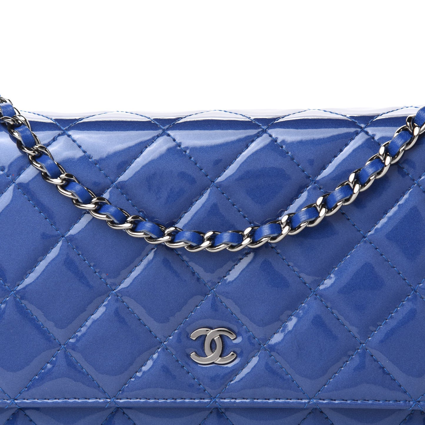 Patent Quilted Wallet On Chain WOC Dark Blue