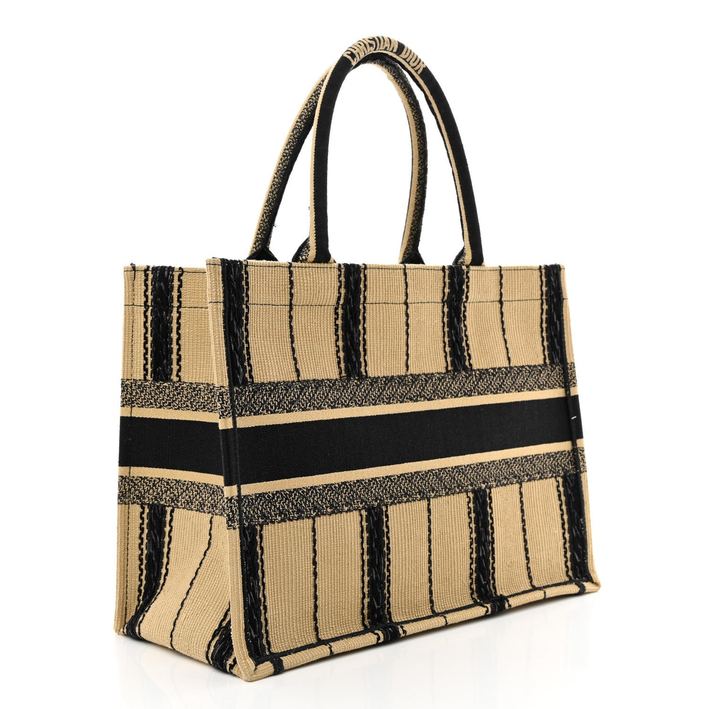 Canvas Embroidered Medium Bayadere Book Tote Black Beige