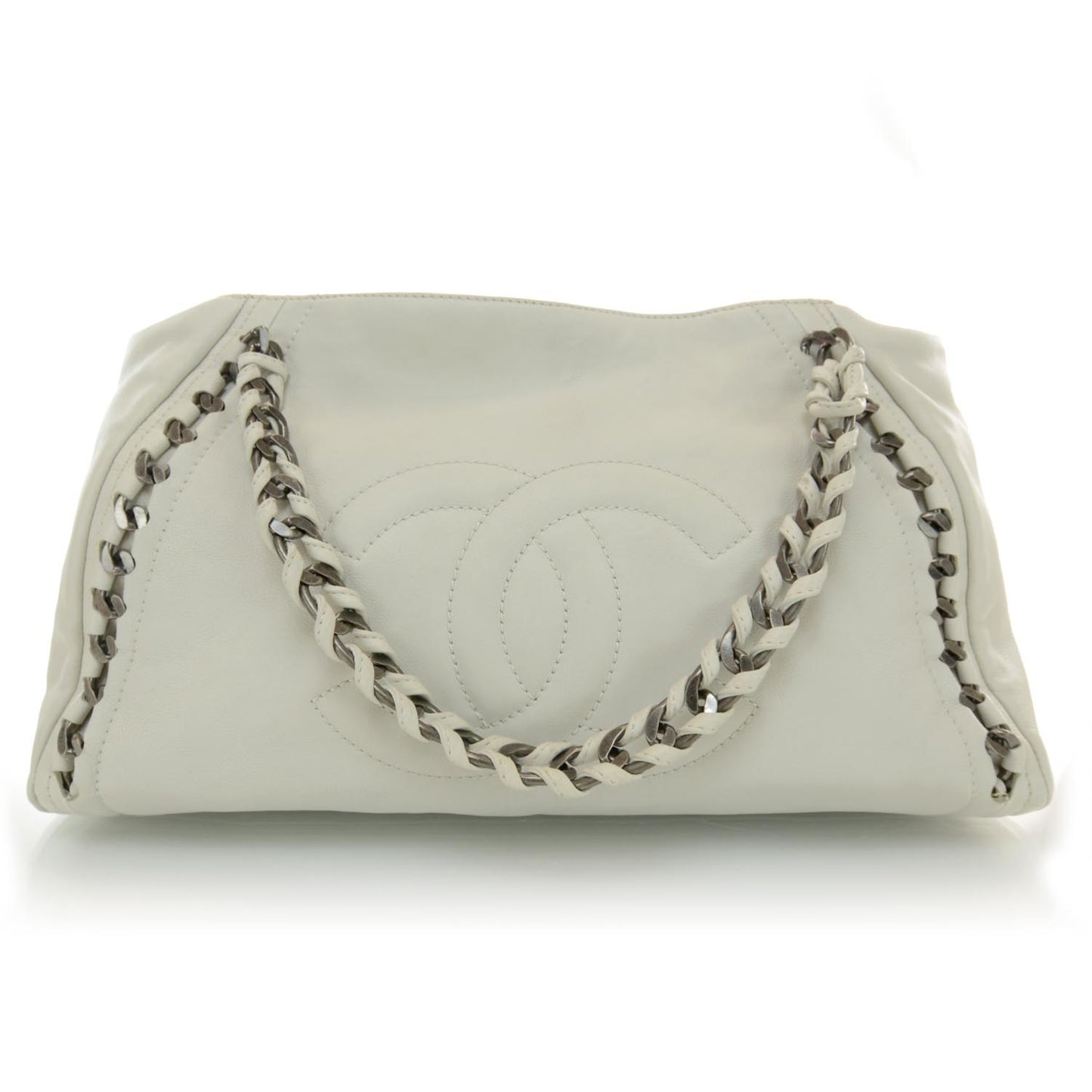 Caviar Luxe Ligne Modern Chain XL Tote White