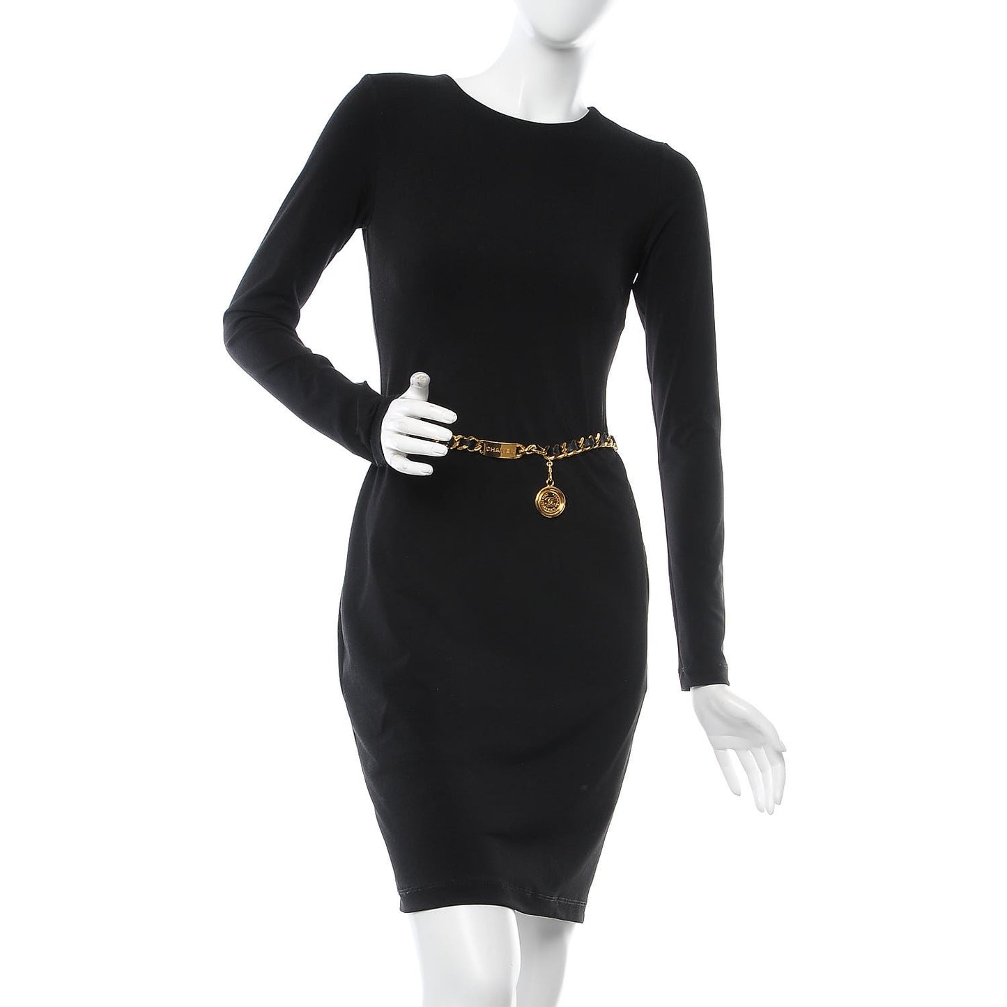Lambskin Chain CC Medallion Belt Black Gold