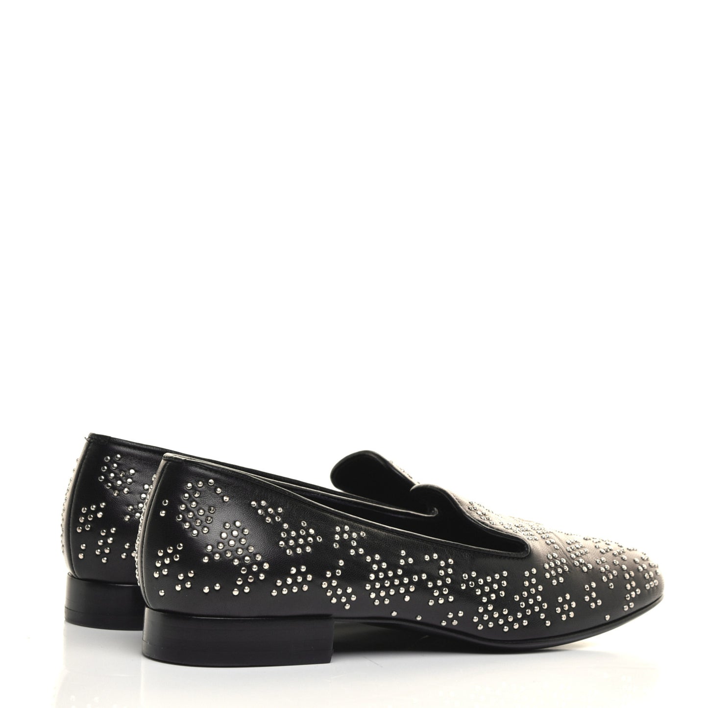 Nappa Embroidered Baby Cat Smoking Slipper Flat Loafers 35 Black