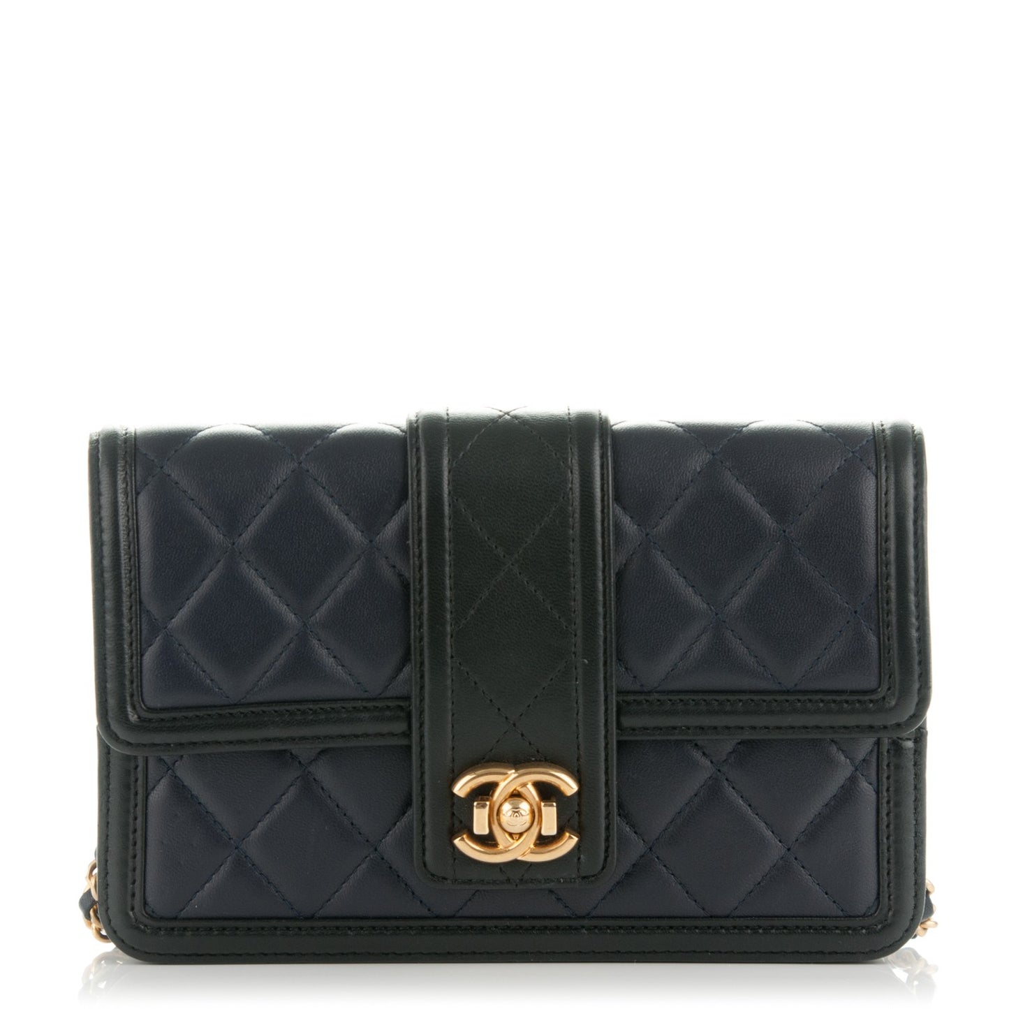 Lambskin Quilted Elegant CC Wallet On Chain WOC Navy Black