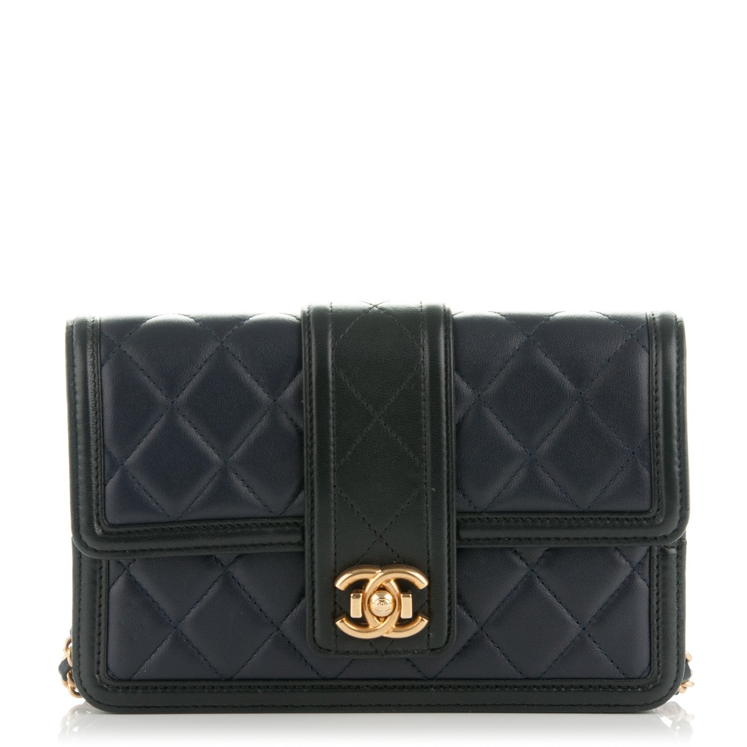 Chanel Lambskin Quilted Elegant CC Wallet On Chain WOC Navy Black 1 of 8